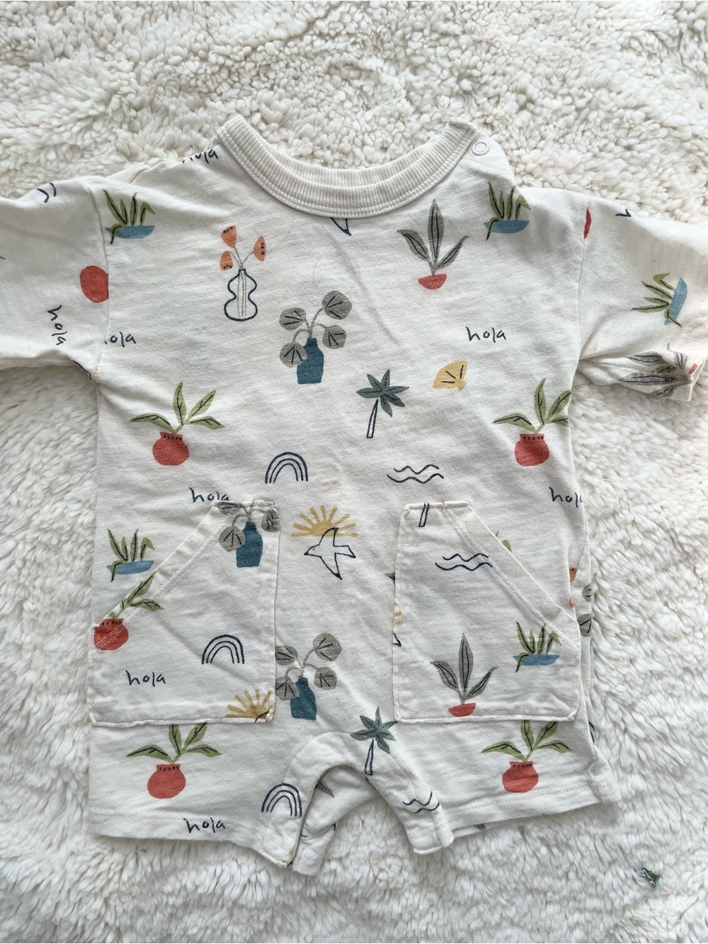 Organic Cotton Gender Neutral 'Hola' Graphic Short Romper 6-9M